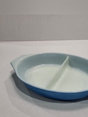 Vintage Pyrex Horizon Blue Divided Dish 1 Quart Oval Split Casserole Dish NO Lid